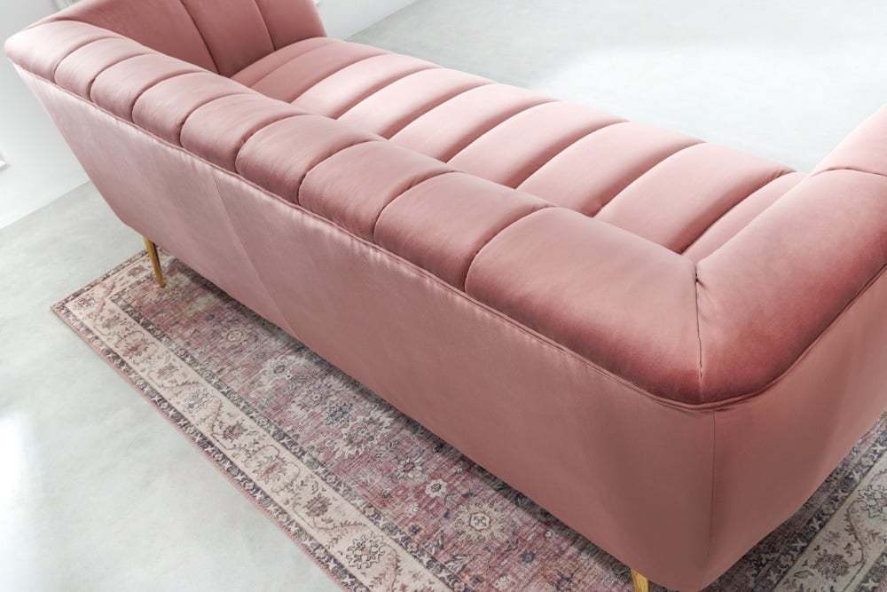 Canapé rétro 3 places NOBLESSE 225cm velours vieux rose 3 places avec matelassage décoratif - 43264