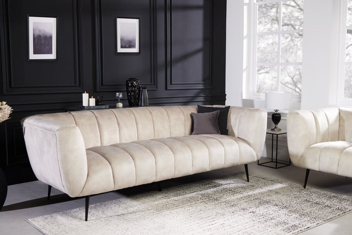 Canapé rétro 3 places NOBLESSE 225cm velours champagne 3 places avec matelassage décoratif - 43266