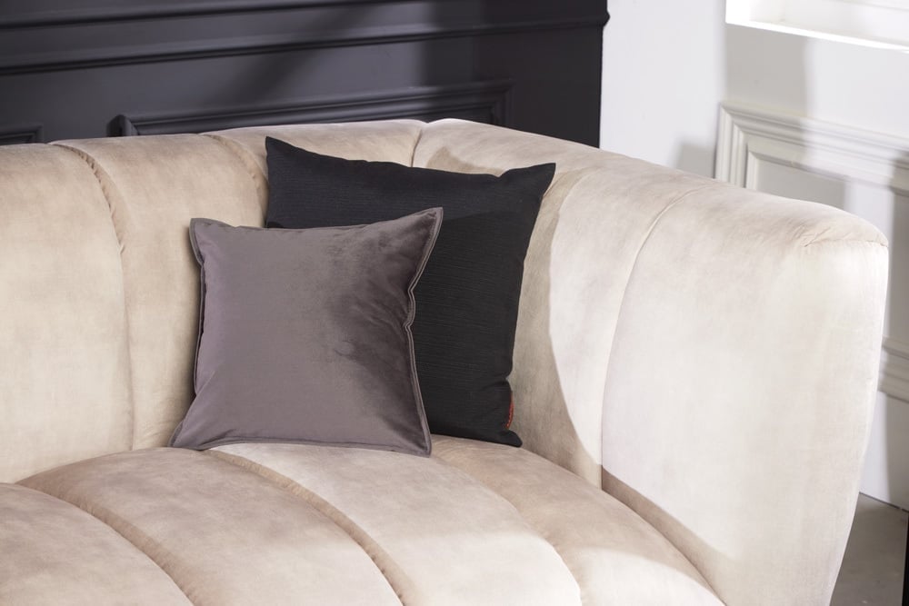 Canapé rétro 3 places NOBLESSE 225cm velours champagne 3 places avec matelassage décoratif - 43266