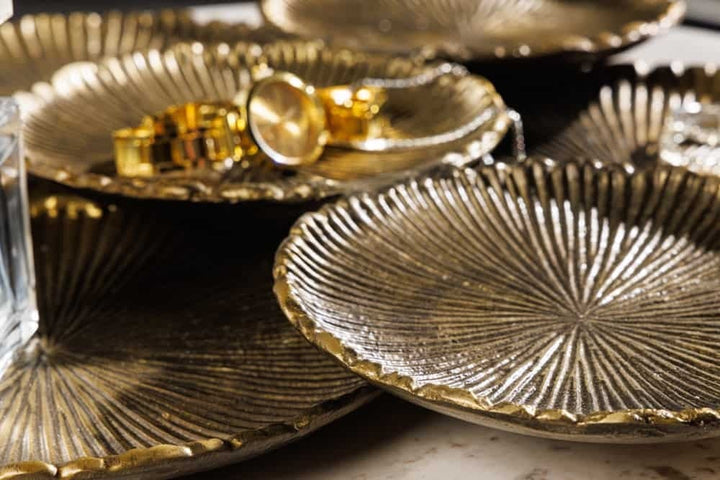 Bol décoratif XXL fait main ABSTRACT LEAF 45cm plateau à bijoux en aluminium métal doré - 43292