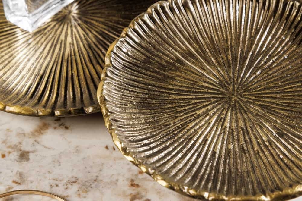 Bol décoratif XXL fait main ABSTRACT LEAF 45cm plateau à bijoux en aluminium métal doré - 43292