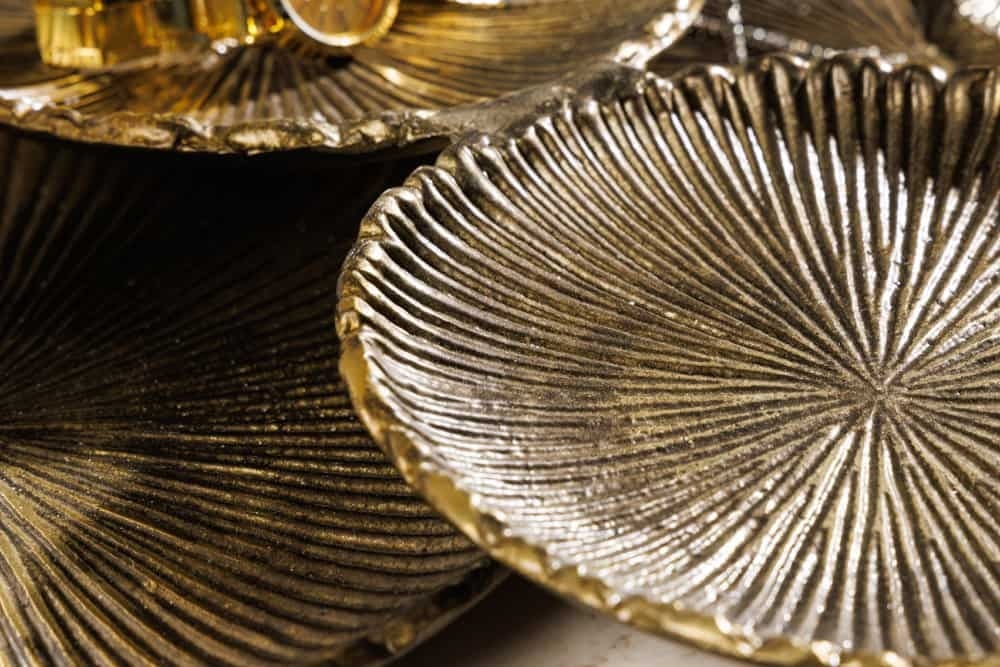 Bol décoratif XXL fait main ABSTRACT LEAF 45cm plateau à bijoux en aluminium métal doré - 43292