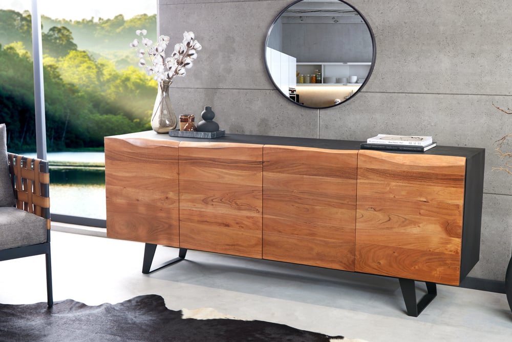 Buffet design industriel ORGANIC ARTWORK 180 cm structure en fer et bois d'acacia massif - 43304