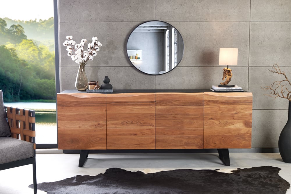 Buffet design industriel ORGANIC ARTWORK 180 cm structure en fer et bois d'acacia massif - 43304