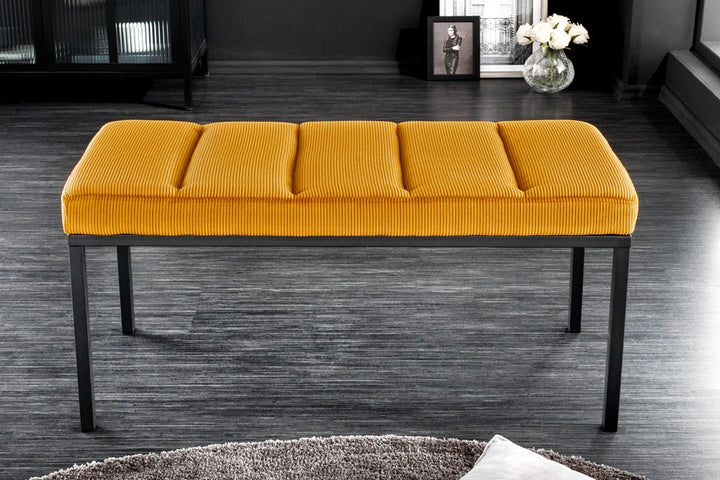Canapé design PETIT BEAUTE 80cm velours côtelé jaune moutarde structure noire - 43312