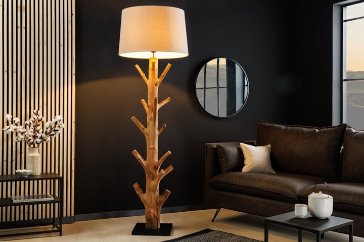 Lampadaire design TREE NATURE 180cm bois massif abat-jour lin fait main - 43323