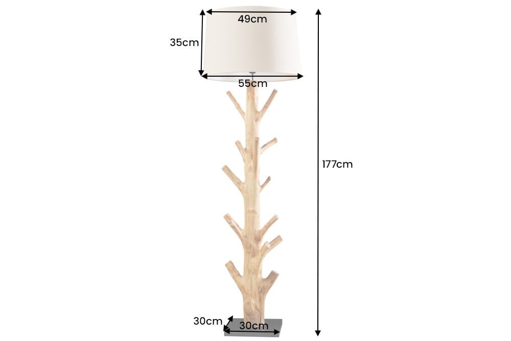 Lampadaire design TREE NATURE 180cm bois massif abat-jour lin fait main - 43323