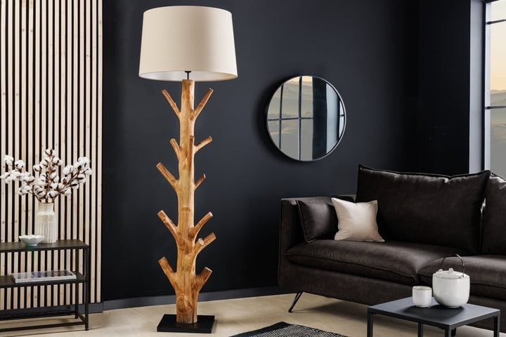 Lampadaire design TREE NATURE 180cm bois massif abat-jour lin fait main - 43323