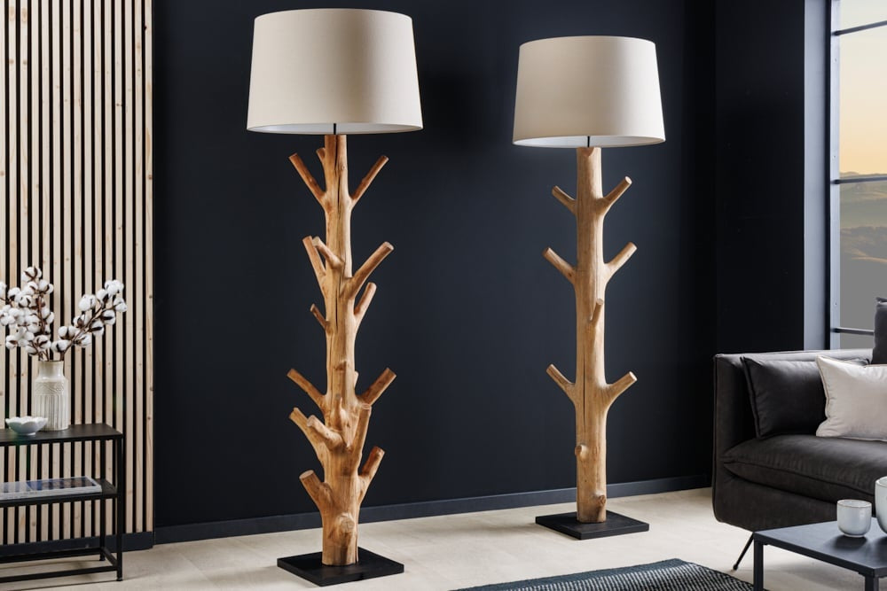 Lampadaire design TREE NATURE 180cm bois massif abat-jour lin fait main - 43323