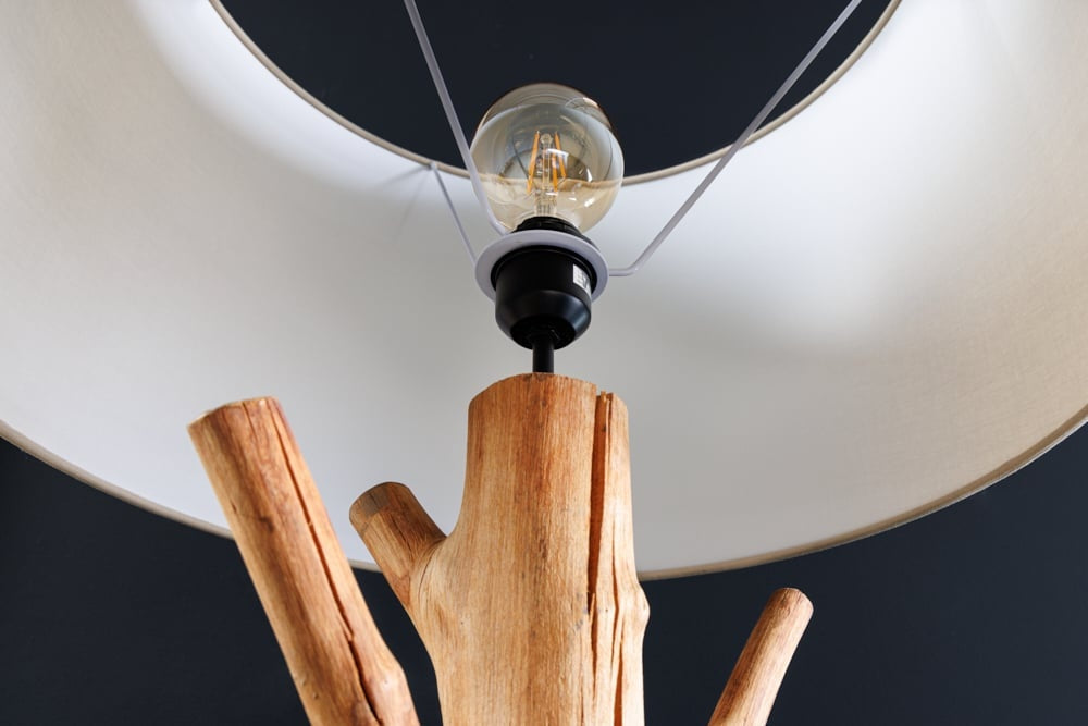 Lampadaire design TREE NATURE 180cm bois massif abat-jour lin fait main - 43323