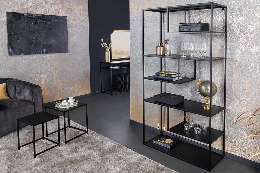 Bibliothèque moderne DURA STEEL 180cm étagère sur pied en métal noir design industriel - 43327