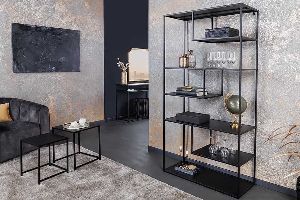Bibliothèque moderne DURA STEEL 180cm étagère sur pied en métal noir design industriel - 43327
