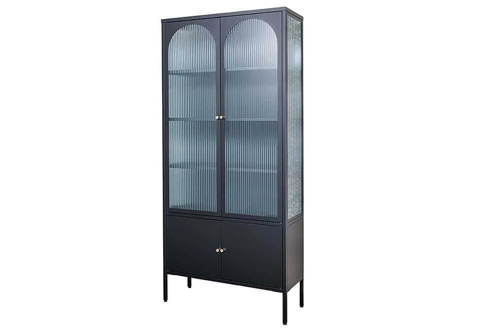 Vitrine moderne PARIS 180 cm meuble haut en métal nervuré noir doré - 43330