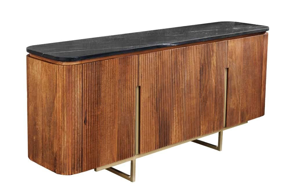 Buffet design GATSBY 160cm marron doré Mangoholz Marmor structure métal - 43336
