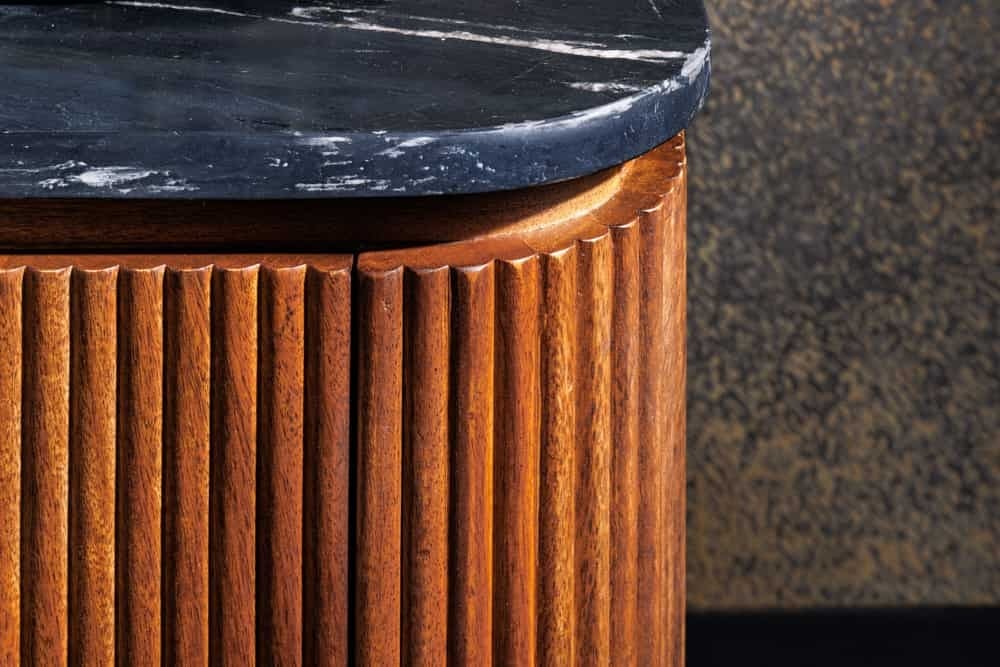 Buffet design GATSBY 160cm marron doré Mangoholz Marmor structure métal - 43336
