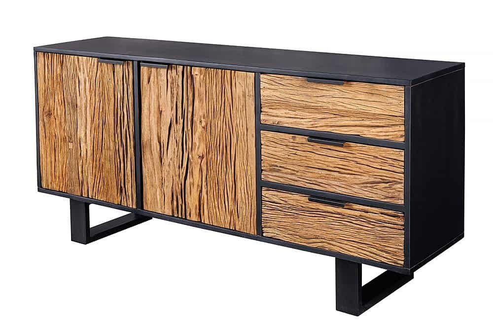 Buffet en bois massif BARRACUDA 150cm teck manguier noir métal recyclé - 43349