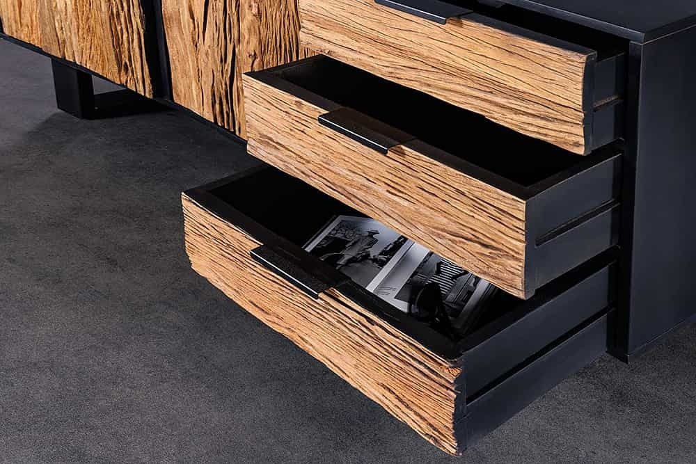 Buffet en bois massif BARRACUDA 150cm teck manguier noir métal recyclé - 43349