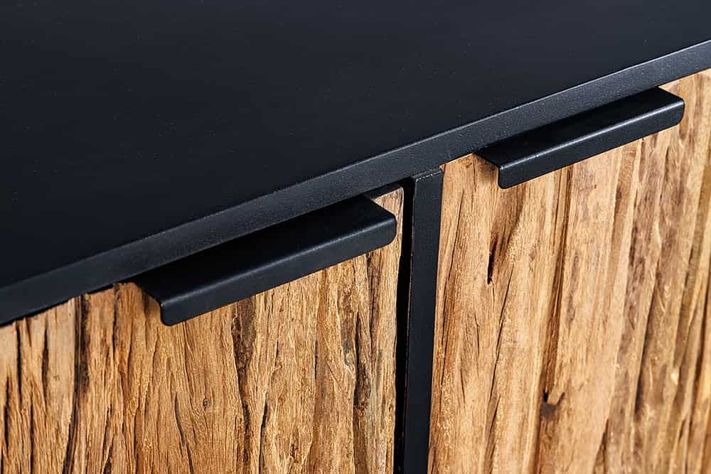 Buffet en bois massif BARRACUDA 150cm teck manguier noir métal recyclé - 43349