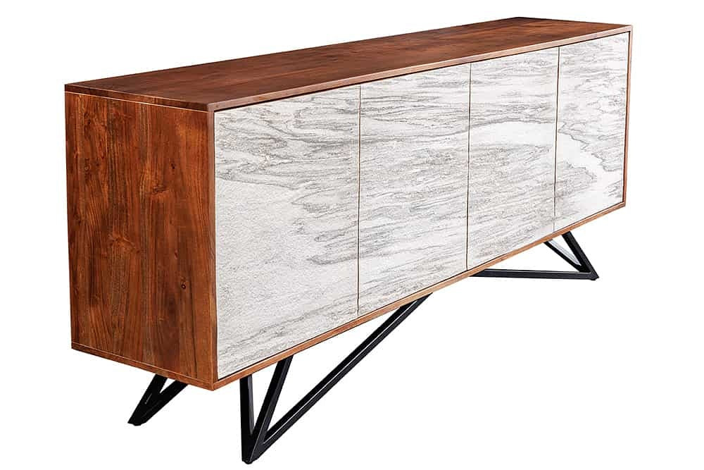 Buffet en bois massif MOUNTAIN SOUL 175cm véritable pierre naturelle design marbre acacia blanc - 43379