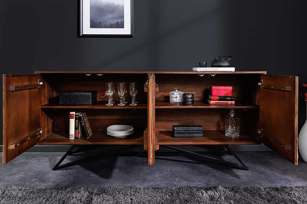 Buffet en bois massif MOUNTAIN SOUL 175cm véritable pierre naturelle design marbre acacia blanc - 43379