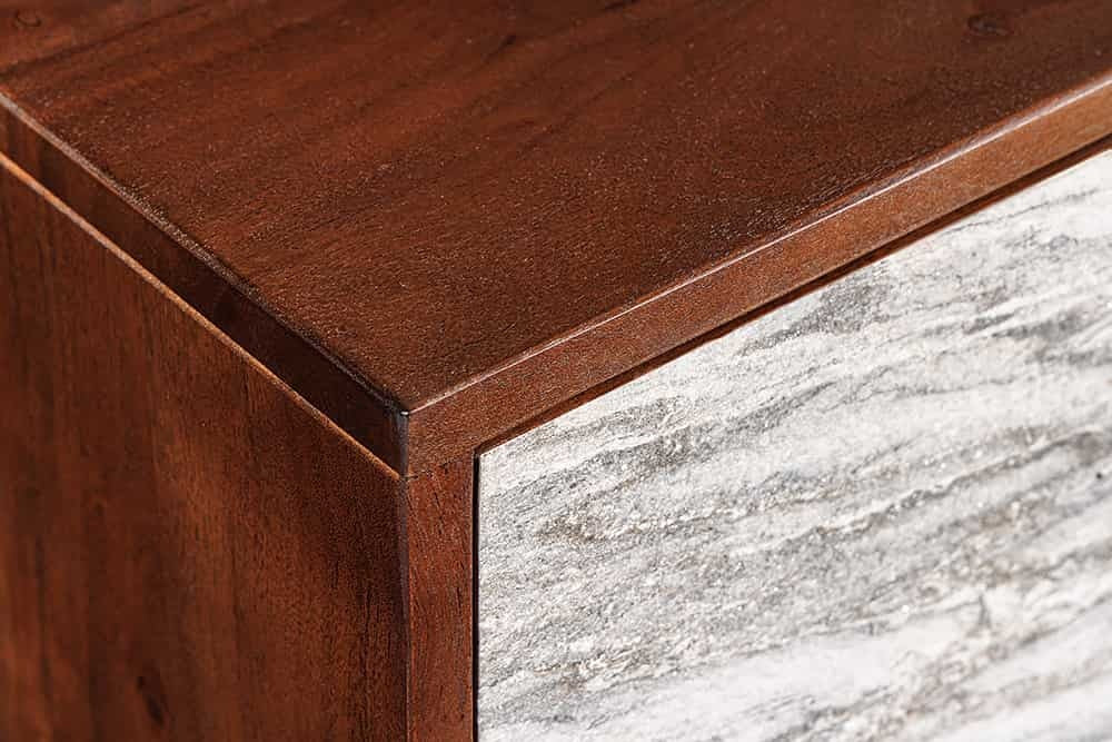 Buffet en bois massif MOUNTAIN SOUL 175cm véritable pierre naturelle design marbre acacia blanc - 43379