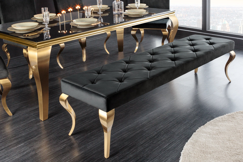 Canapé design MODERN BAROQUE 175cm velours noir acier inoxydable doré - 43386