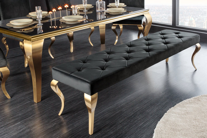 Canapé design MODERN BAROQUE 175cm velours noir acier inoxydable doré - 43386