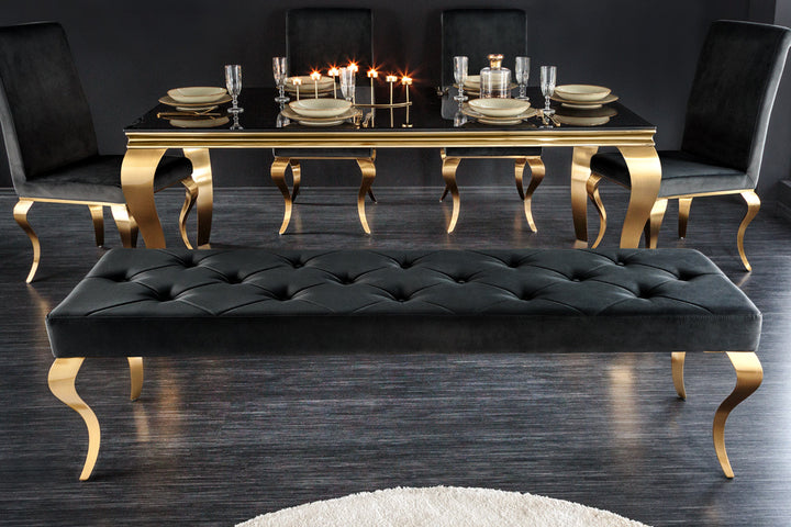 Canapé design MODERN BAROQUE 175cm velours noir acier inoxydable doré - 43386