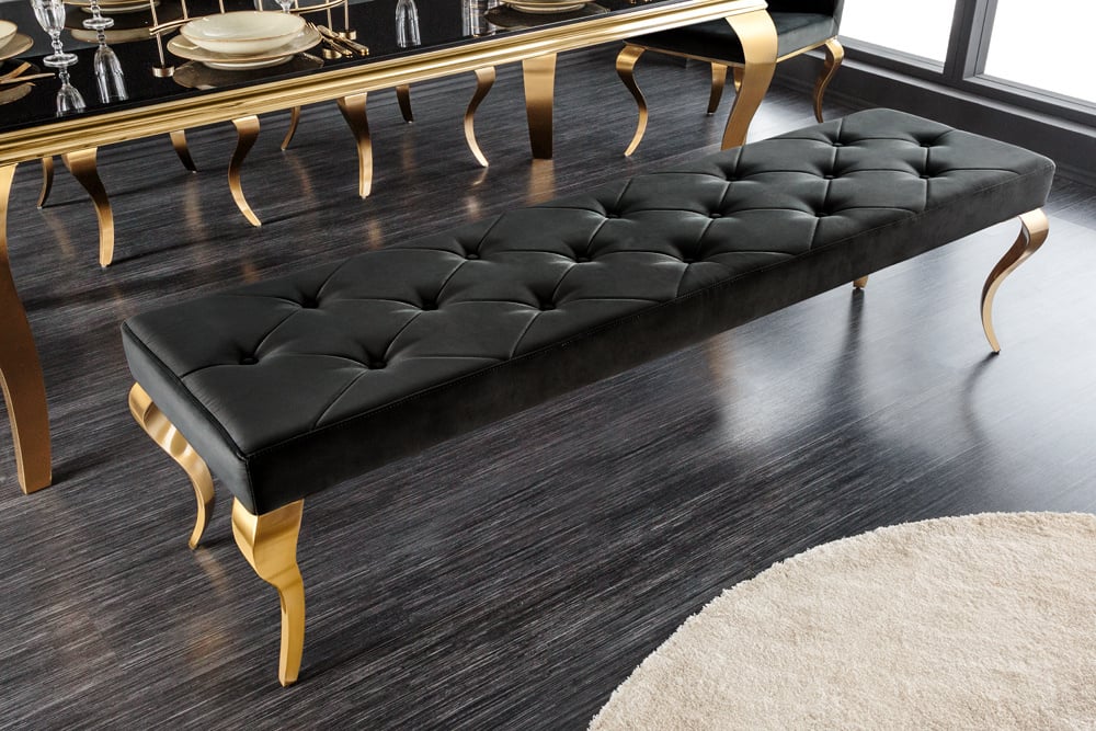 Canapé design MODERN BAROQUE 175cm velours noir acier inoxydable doré - 43386