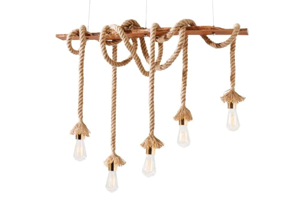 Lampe à suspension maritime SEVEN SEAS II 90cm lampe corde en bois massif 5 lumières - 43407