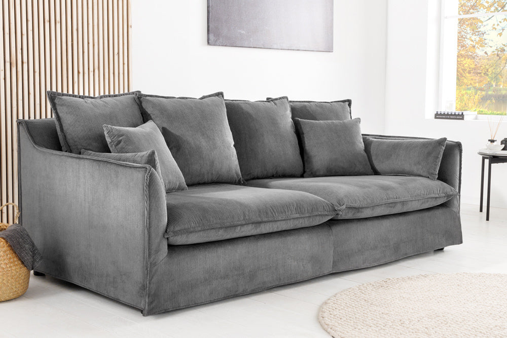 Grande housse pour canapé 3 places HEAVEN 200cm velours côtelé gris - 43443