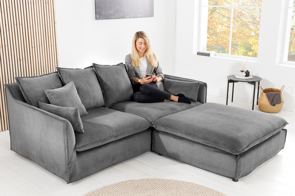 Grande housse pour canapé 3 places HEAVEN 200cm velours côtelé gris - 43443