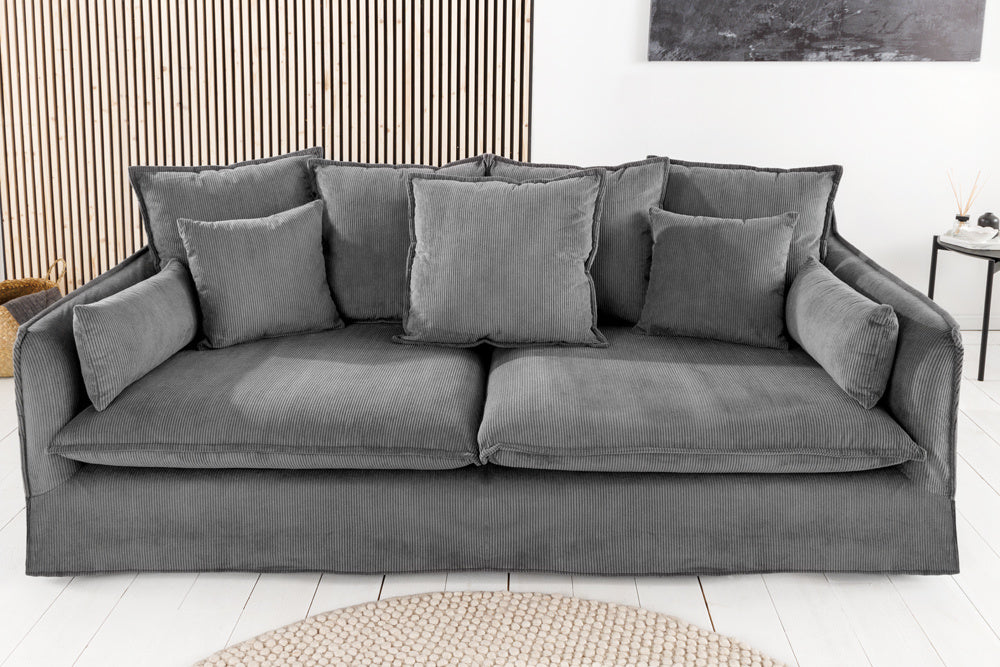 Grande housse pour canapé 3 places HEAVEN 200cm velours côtelé gris - 43443