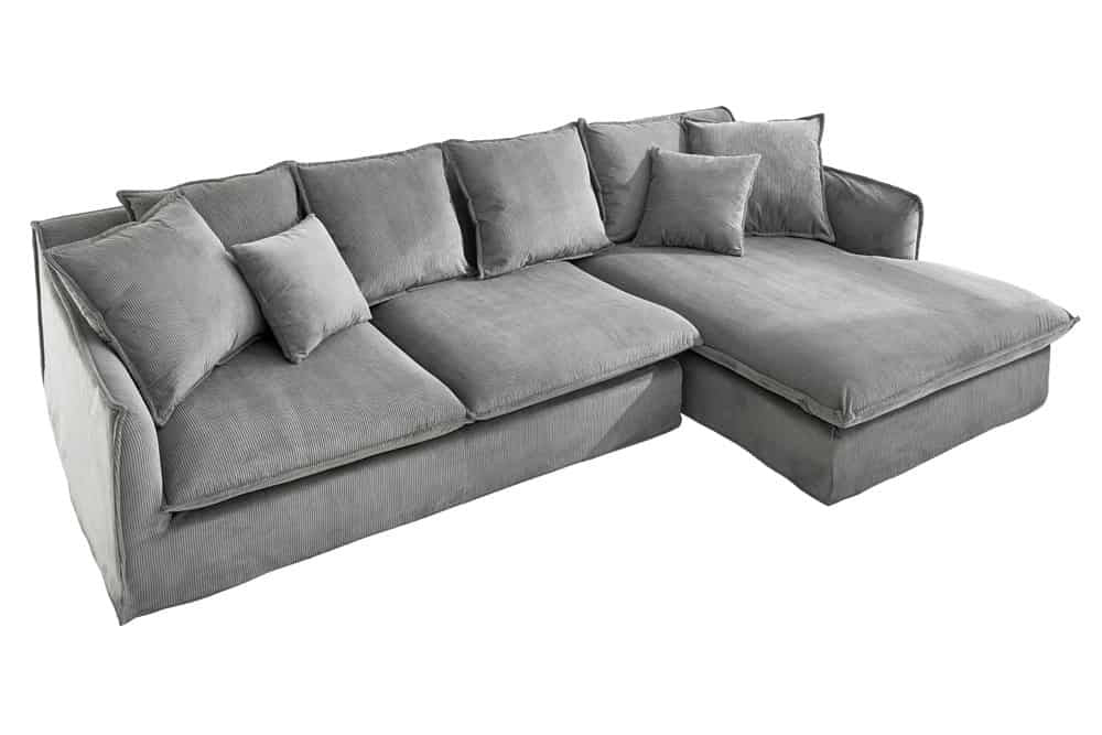 Grand canapé d'angle HEAVEN 255cm cordon gris avec coussins Design Moderne - 43445