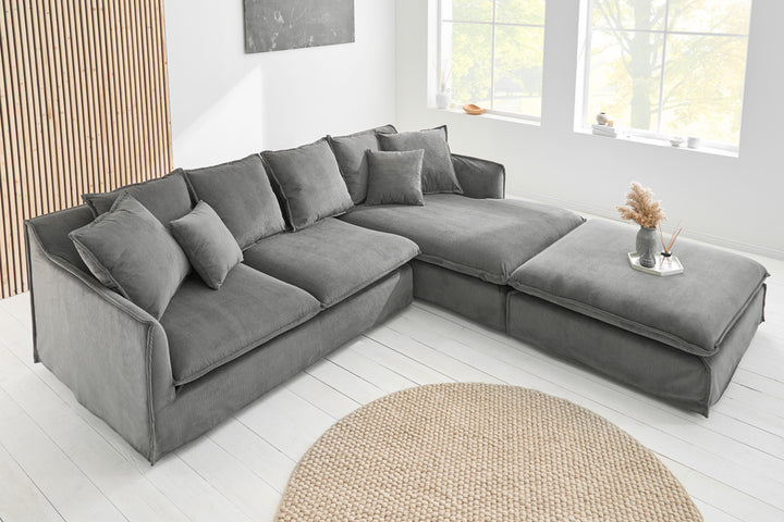 Grand canapé d'angle HEAVEN 255cm cordon gris avec coussins Design Moderne - 43445