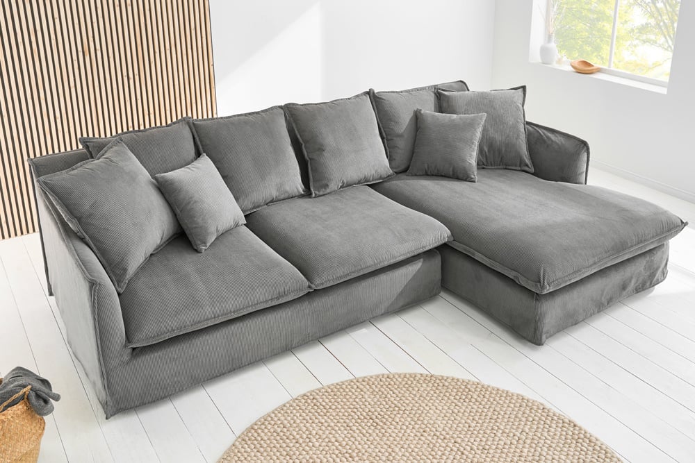 Grand canapé d'angle HEAVEN 255cm cordon gris avec coussins Design Moderne - 43445
