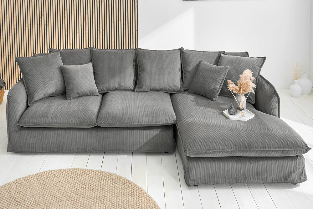 Grand canapé d'angle HEAVEN 255cm cordon gris avec coussins Design Moderne - 43445