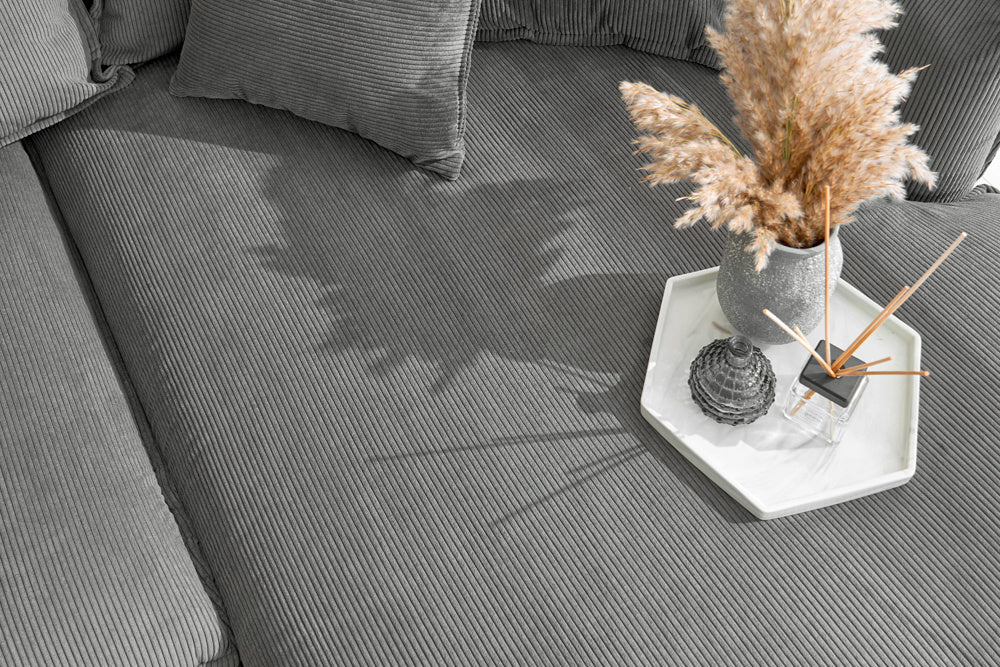 Grand canapé d'angle HEAVEN 255cm cordon gris avec coussins Design Moderne - 43445