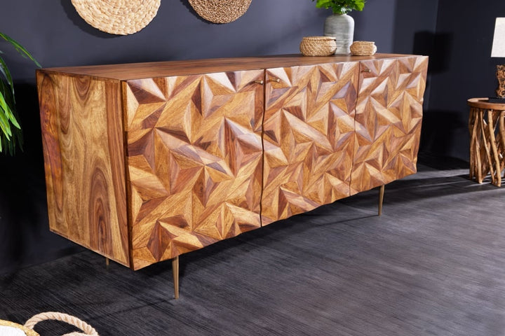 Buffet Massives ALPINE 145cm finition pierre Sheesham Métal doré mat - 43449