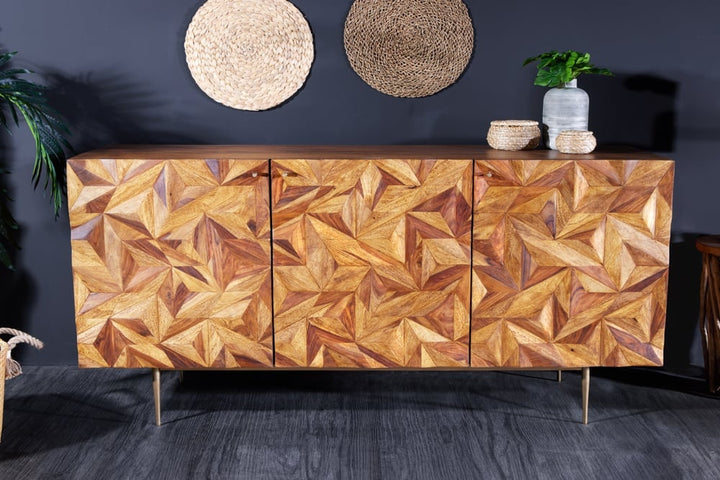 Buffet Massives ALPINE 145cm finition pierre Sheesham Métal doré mat - 43449