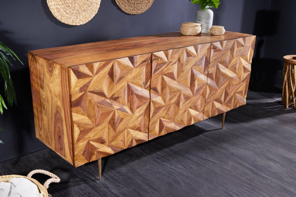 Buffet Massives ALPINE 145cm finition pierre Sheesham Métal doré mat - 43449