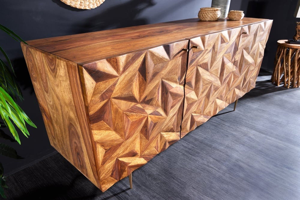 Buffet Massives ALPINE 145cm finition pierre Sheesham Métal doré mat - 43449