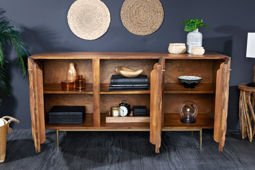 Buffet Massives ALPINE 145cm finition pierre Sheesham Métal doré mat - 43449