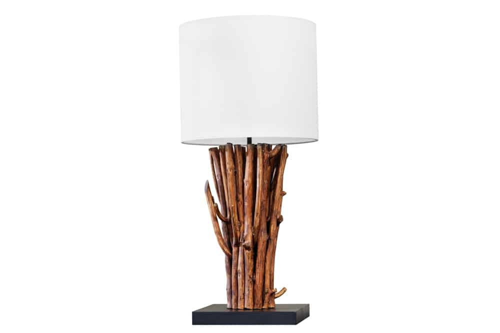 Lampe de table design EUPHORIA 60cm blanc naturel ronde en bois massif fait main - 43452