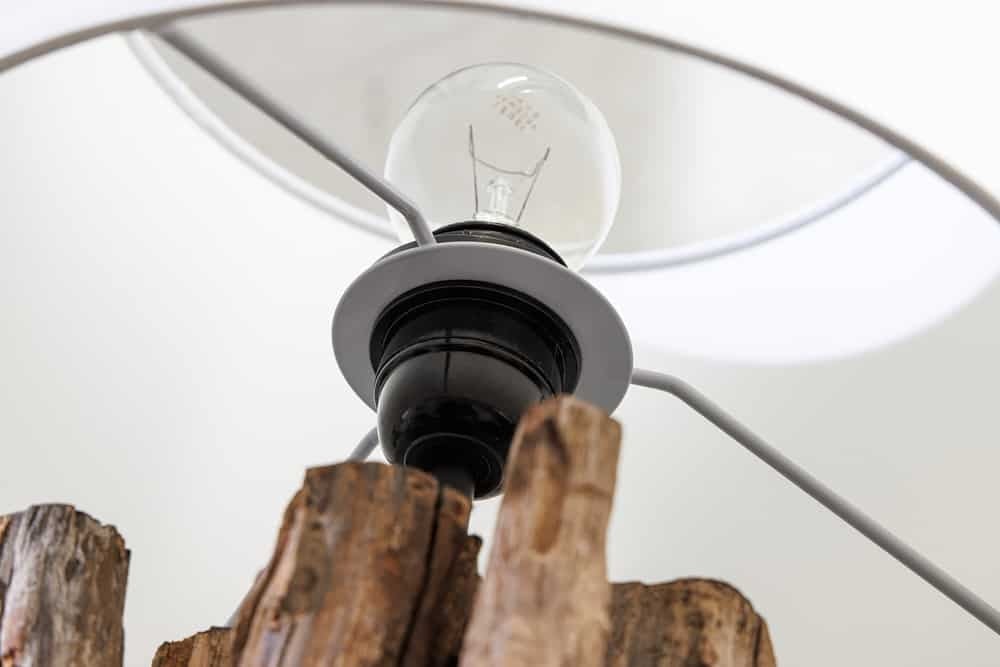 Lampe de table design PERIPHERE 60cm ronde en bois de teck blanc naturel fait main - 43453