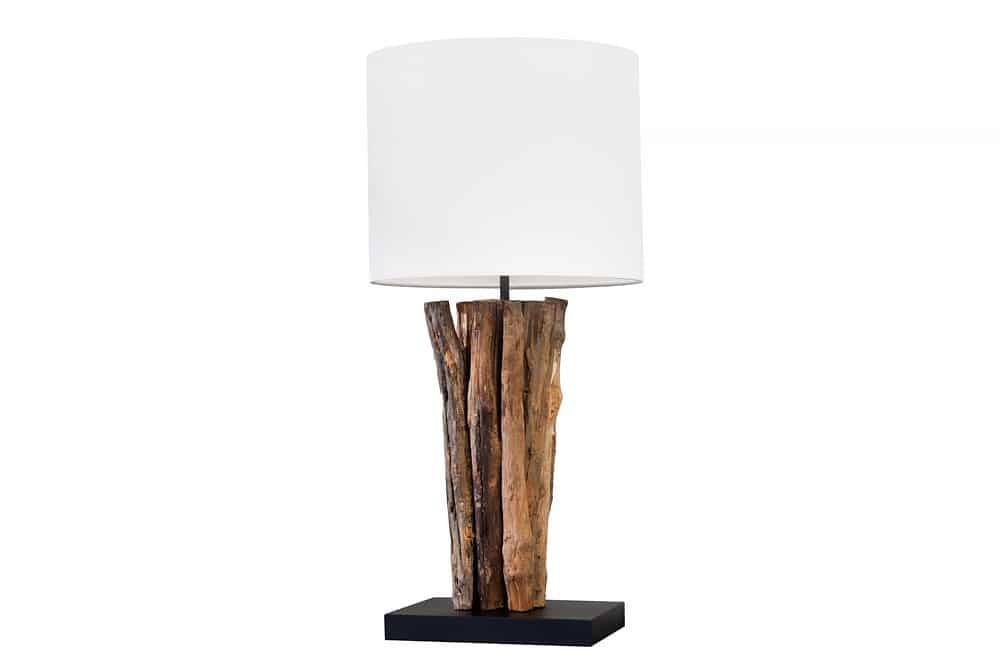 Lampe de table design PERIPHERE 60cm ronde en bois de teck blanc naturel fait main - 43453