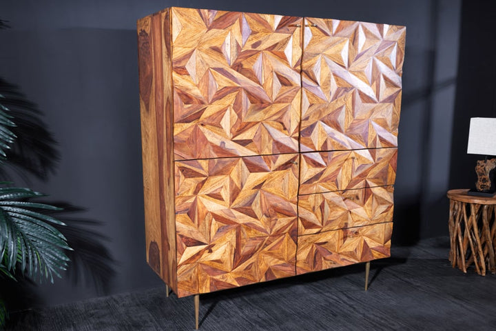 Massives Buffet haut ALPINE 135cm finition pierre Sheesham Metall or mat - 43454