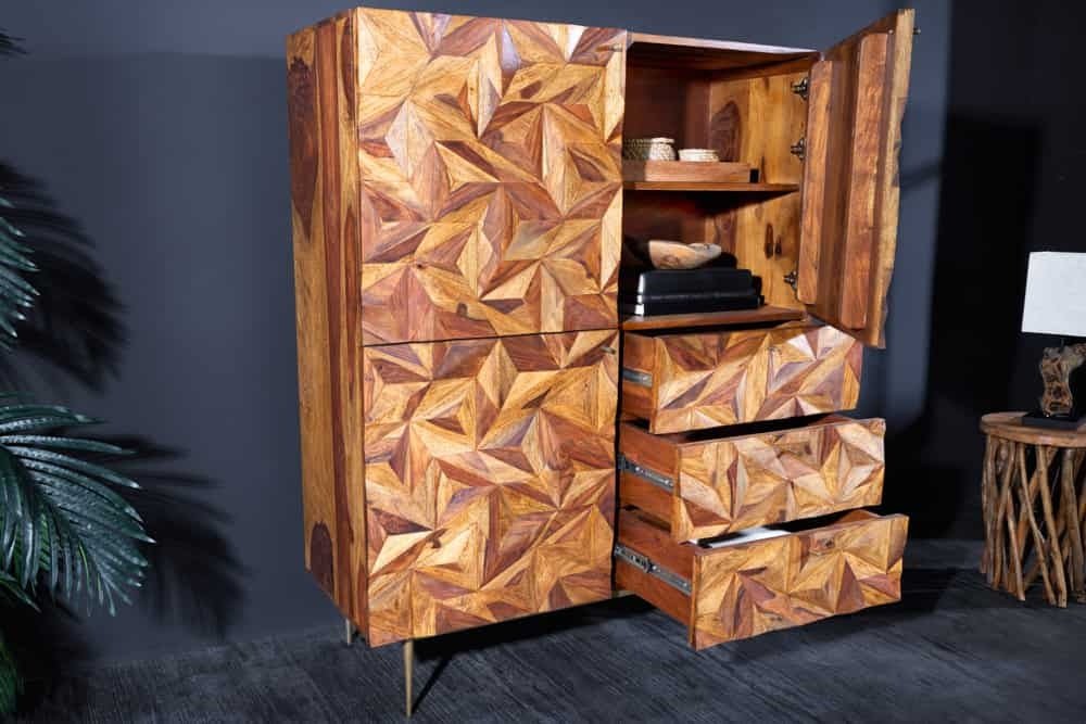Massives Buffet haut ALPINE 135cm finition pierre Sheesham Metall or mat - 43454