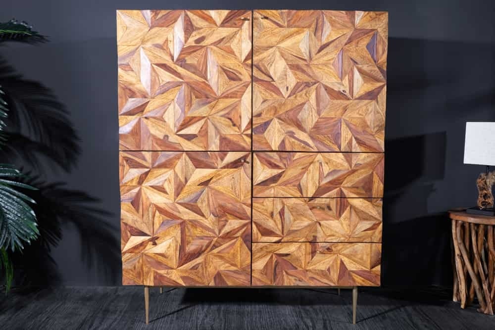 Massives Buffet haut ALPINE 135cm finition pierre Sheesham Metall or mat - 43454