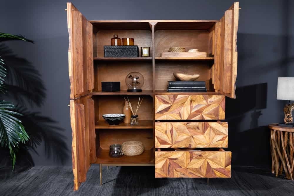Massives Buffet haut ALPINE 135cm finition pierre Sheesham Metall or mat - 43454